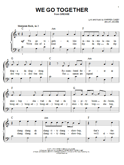 Jim Jacobs We Go Together Sheet Music Notes & Chords for Easy Piano - Download or Print PDF