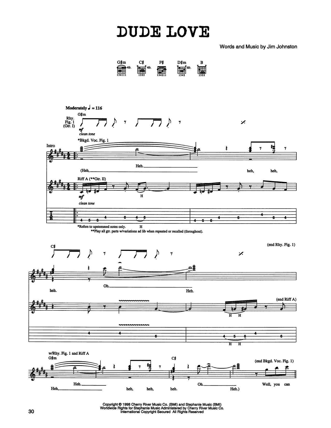 Jim Johnston Dude Love Sheet Music Notes & Chords for Guitar Tab - Download or Print PDF