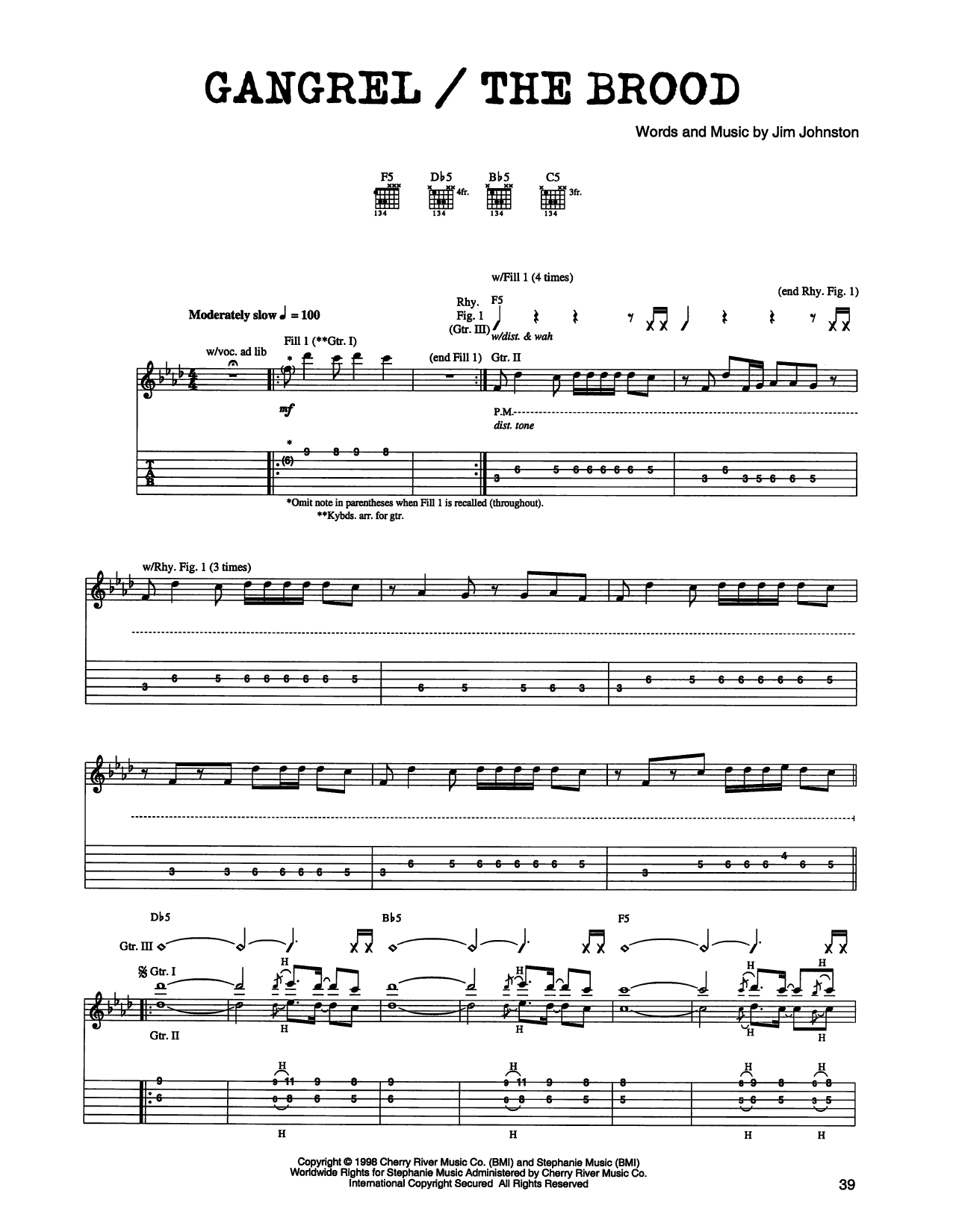 Jim Johnston Gangrel/The Brood Sheet Music Notes & Chords for Guitar Tab - Download or Print PDF