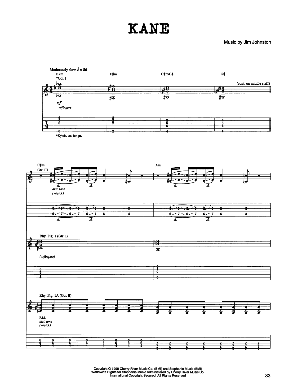 Jim Johnston Kane Sheet Music Notes & Chords for Guitar Tab - Download or Print PDF