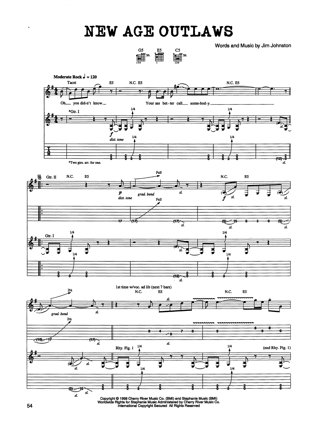 Jim Johnston New Age Outlaws Sheet Music Notes & Chords for Guitar Tab - Download or Print PDF