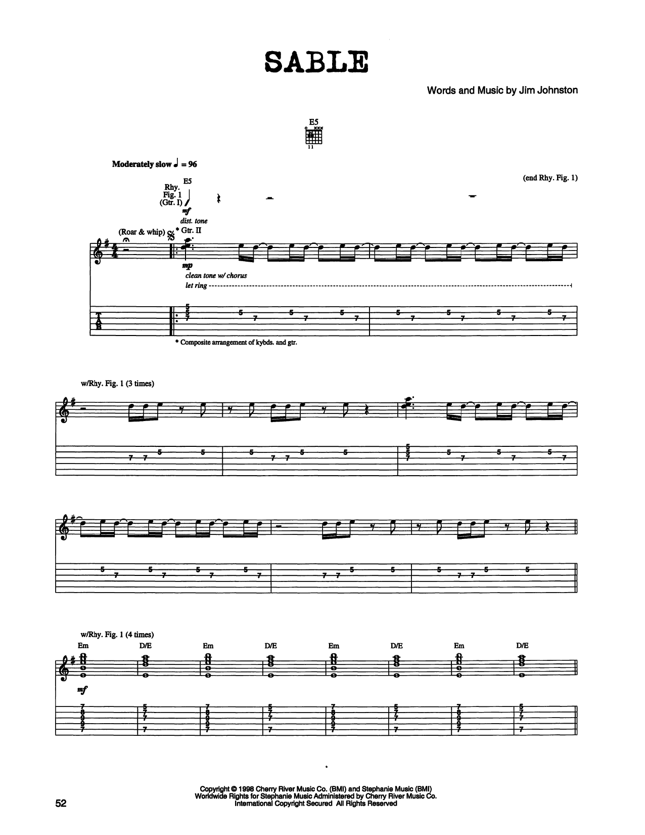 Jim Johnston Sable Sheet Music Notes & Chords for Guitar Tab - Download or Print PDF