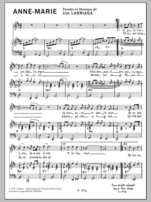 Jim Larriaga ANNE MARIE Sheet Music Notes & Chords for Piano & Vocal - Download or Print PDF