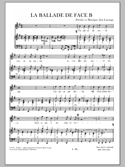 Jim Larriaga Ballade De Face B Sheet Music Notes & Chords for Piano & Vocal - Download or Print PDF
