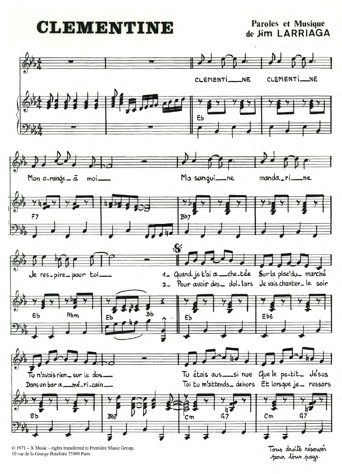 Jim Larriaga Clementine Sheet Music Notes & Chords for Piano & Vocal - Download or Print PDF