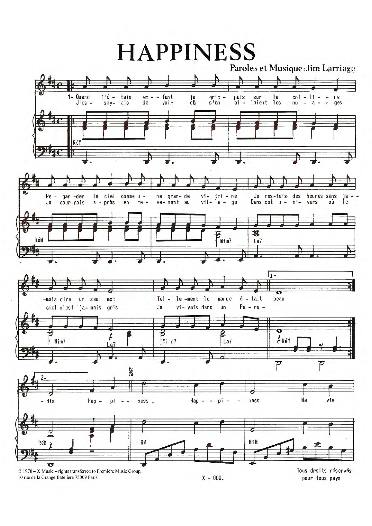 Jim Larriaga Happiness Sheet Music Notes & Chords for Piano & Vocal - Download or Print PDF