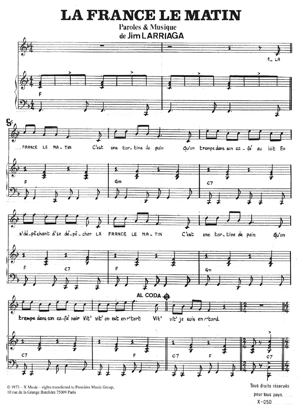 Jim Larriaga La France Le Matin Sheet Music Notes & Chords for Piano & Vocal - Download or Print PDF