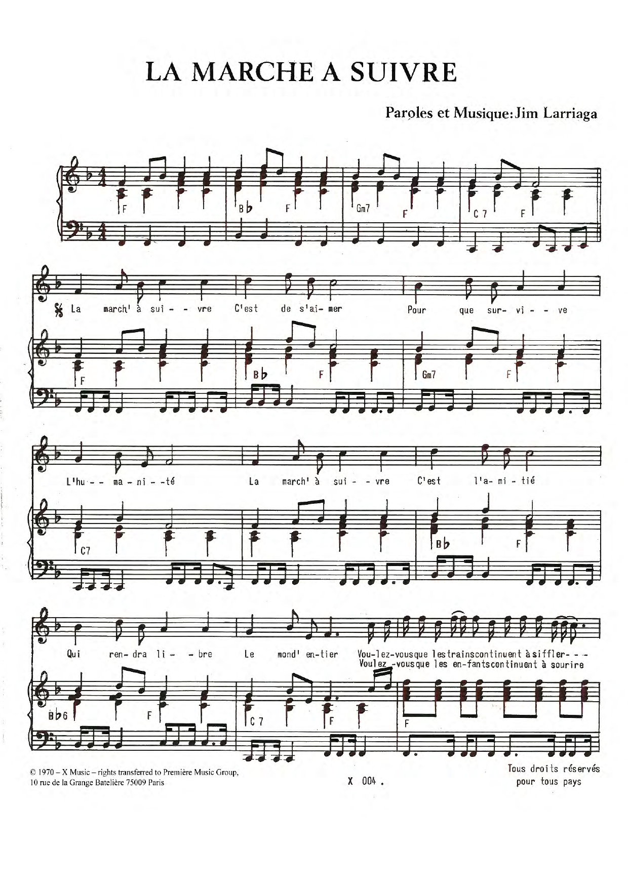 Jim Larriaga La Marche A Suivre Sheet Music Notes & Chords for Piano & Vocal - Download or Print PDF