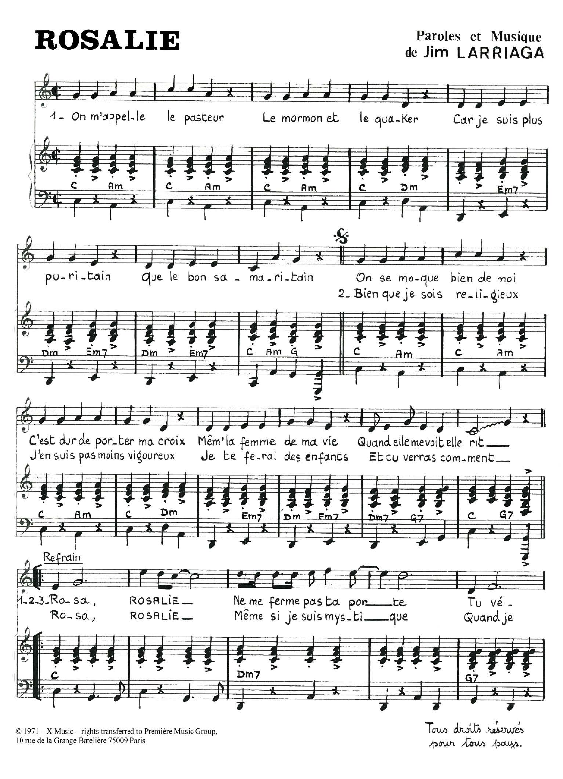 Jim Larriaga Rosalie Sheet Music Notes & Chords for Piano & Vocal - Download or Print PDF