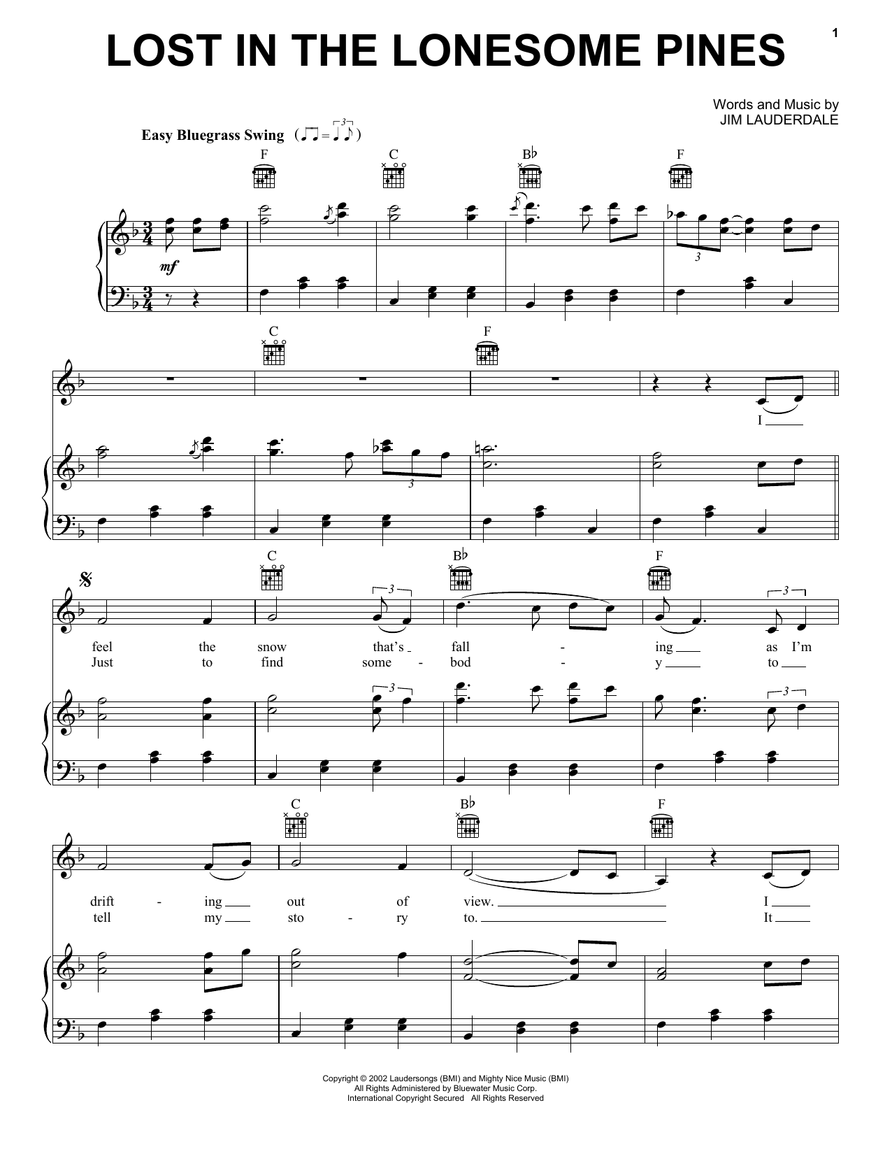 Jim Lauderdale, Ralph Stanley & The Clinch Mountain Boys Lost In The Lonesome Pines Sheet Music Notes & Chords for Piano, Vocal & Guitar (Right-Hand Melody) - Download or Print PDF
