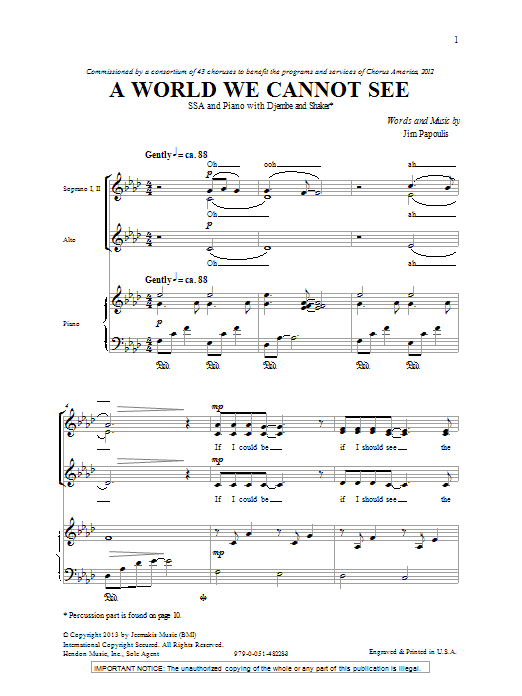 Jim Papoulis A World We Cannot See Sheet Music Notes & Chords for SSA - Download or Print PDF