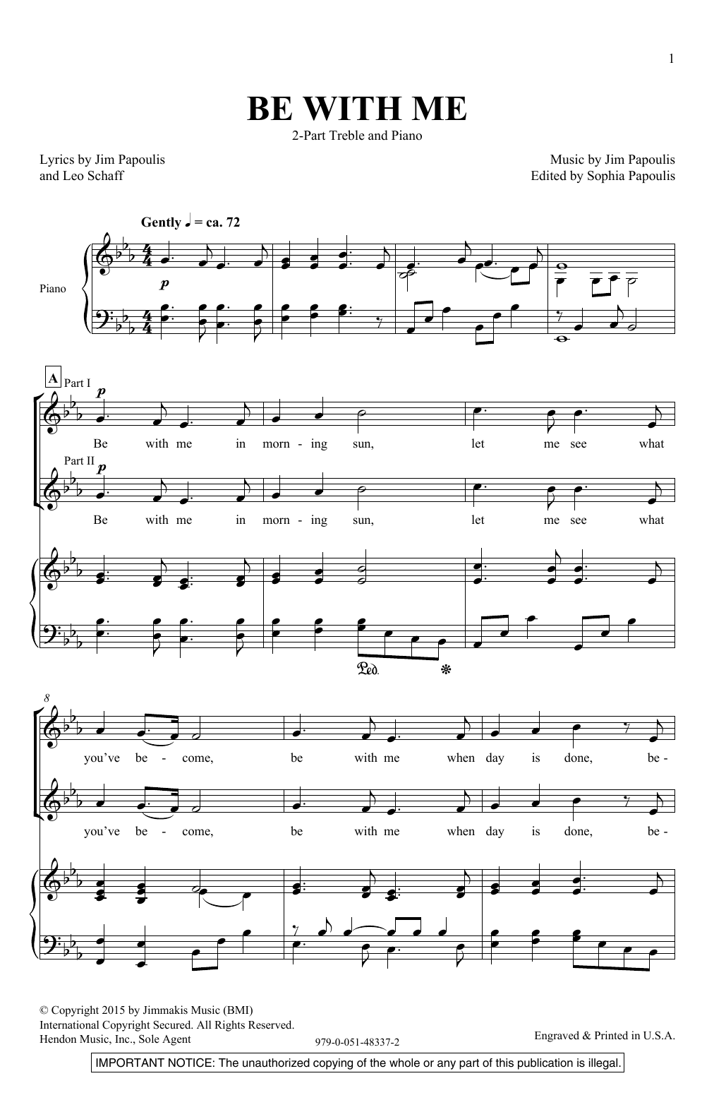 Jim Papoulis Be With Me Sheet Music Notes & Chords for 2-Part Choir - Download or Print PDF