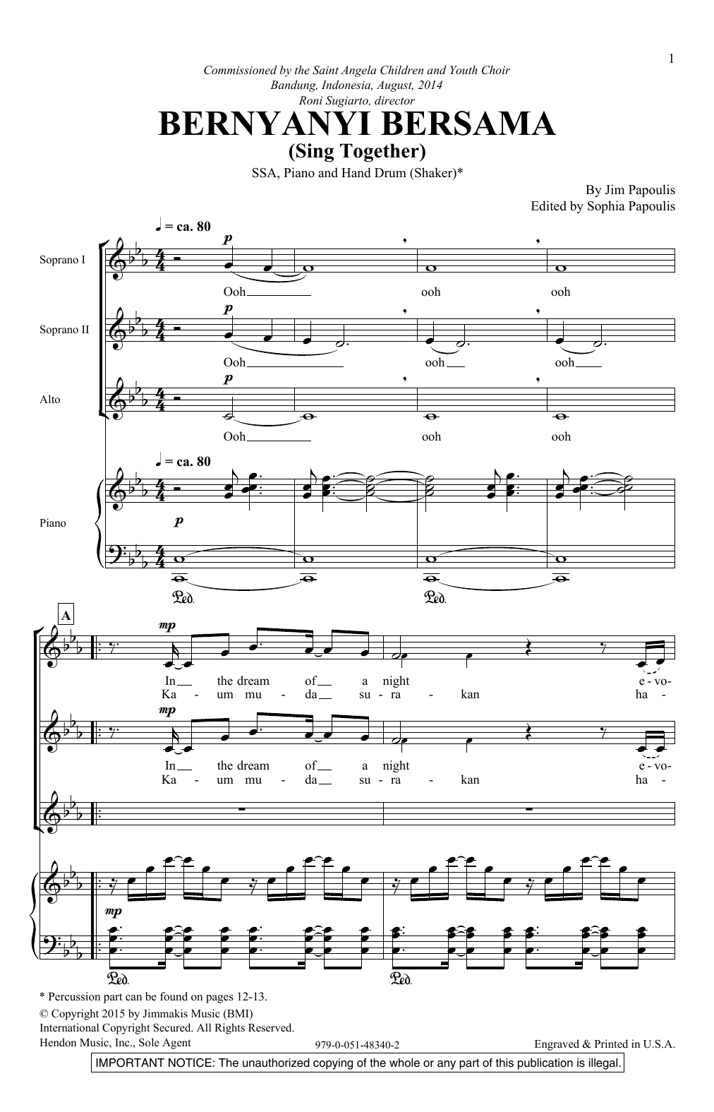 Jim Papoulis Bernyanyi Bersama Sheet Music Notes & Chords for SSA - Download or Print PDF