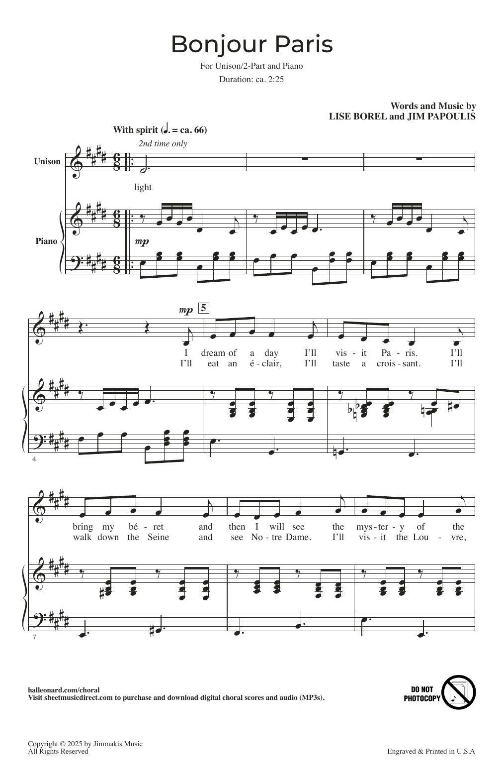 Jim Papoulis Bonjour, Paris Sheet Music Notes & Chords for Choir - Download or Print PDF