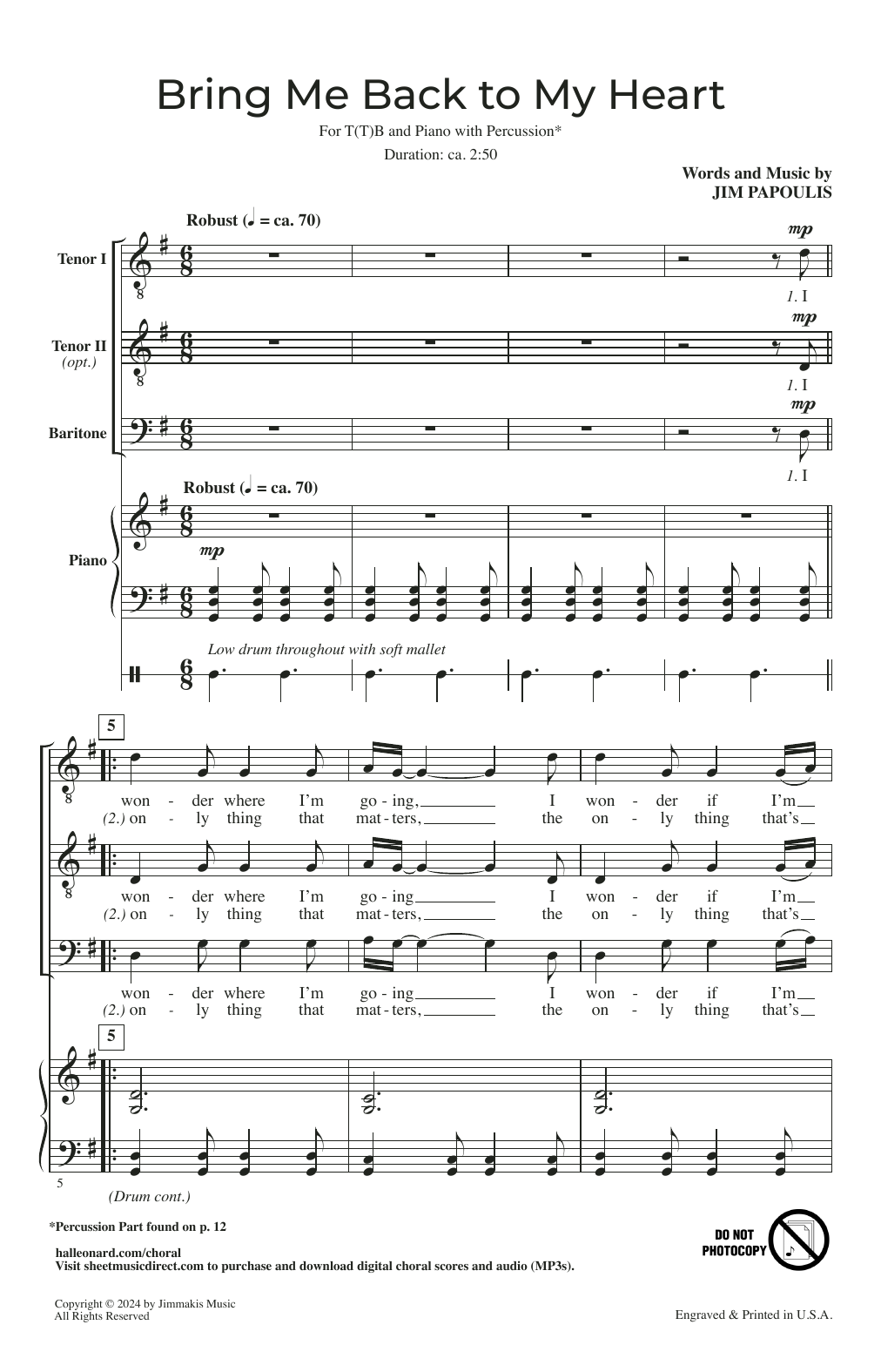 Jim Papoulis Bring Me Back To My Heart Sheet Music Notes & Chords for Choir - Download or Print PDF