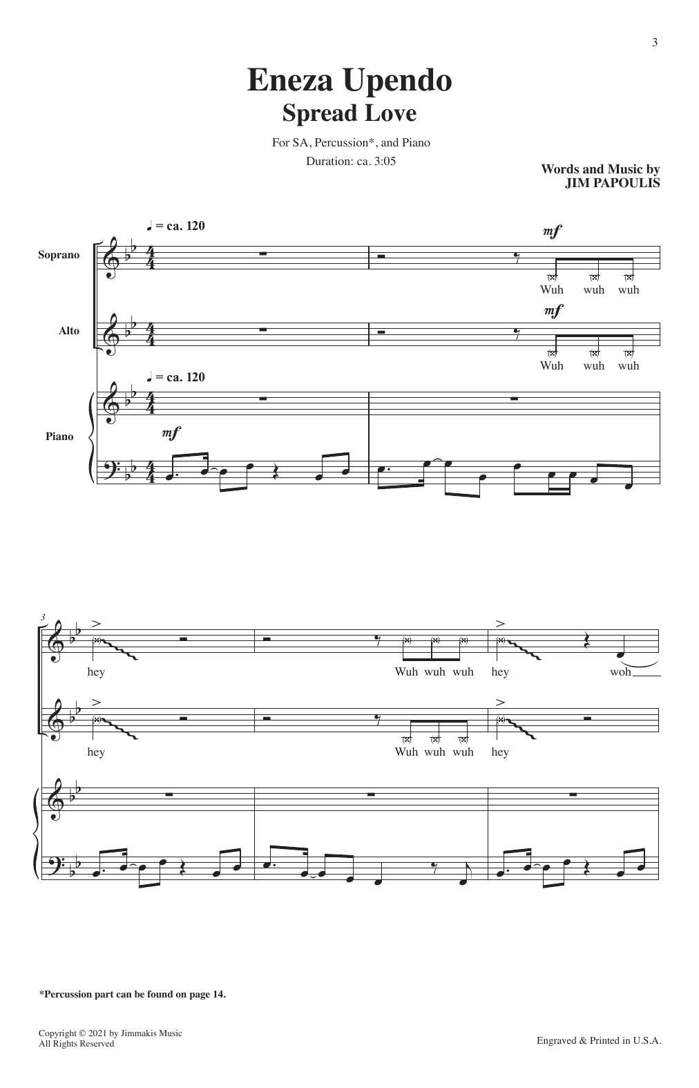 Jim Papoulis Eneza Upendo (Spread Love) Sheet Music Notes & Chords for Choir - Download or Print PDF