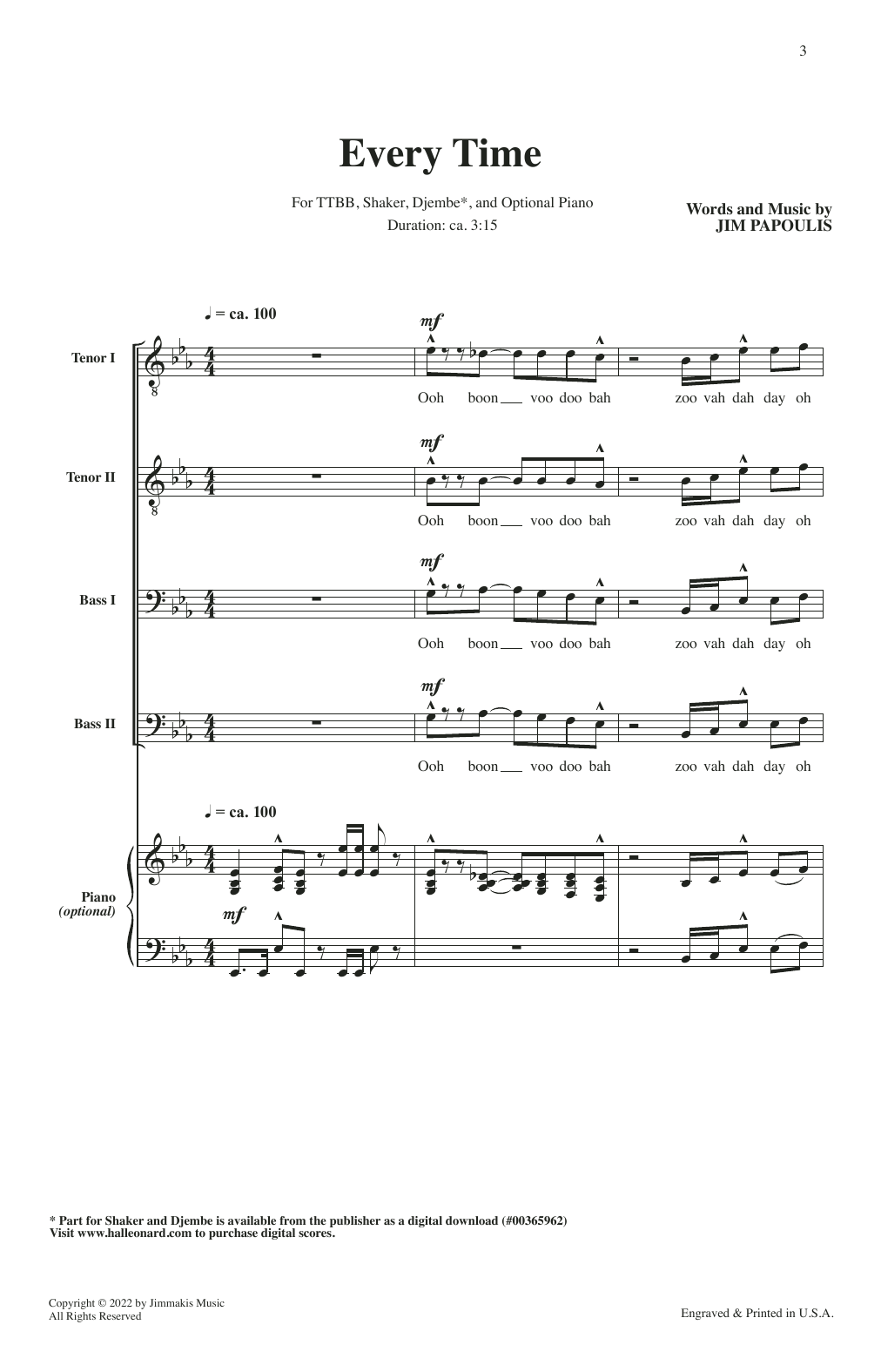 Jim Papoulis Every Time Sheet Music Notes & Chords for SATB Choir - Download or Print PDF