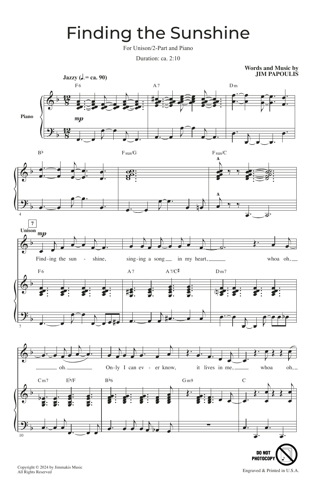 Jim Papoulis Finding The Sunshine Sheet Music Notes & Chords for Choir - Download or Print PDF