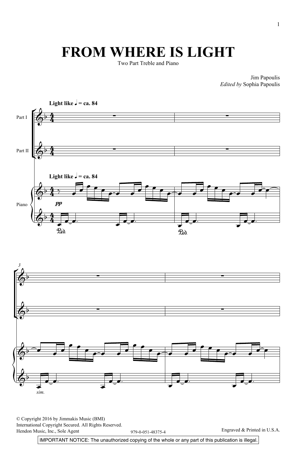Jim Papoulis From Where Is Light Sheet Music Notes & Chords for 2-Part Choir - Download or Print PDF