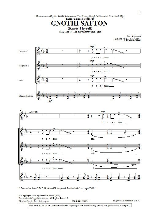 Jim Papoulis Gnothi Safton Sheet Music Notes & Chords for SATB - Download or Print PDF