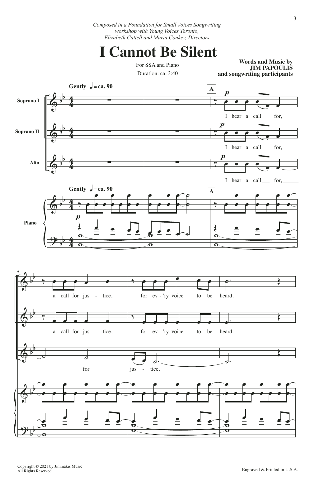 Jim Papoulis I Cannot Be Silent Sheet Music Notes & Chords for SSA Choir - Download or Print PDF