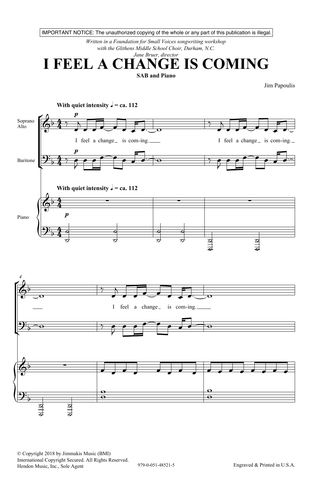 Jim Papoulis I Feel A Change Is Coming Sheet Music Notes & Chords for SAB Choir - Download or Print PDF