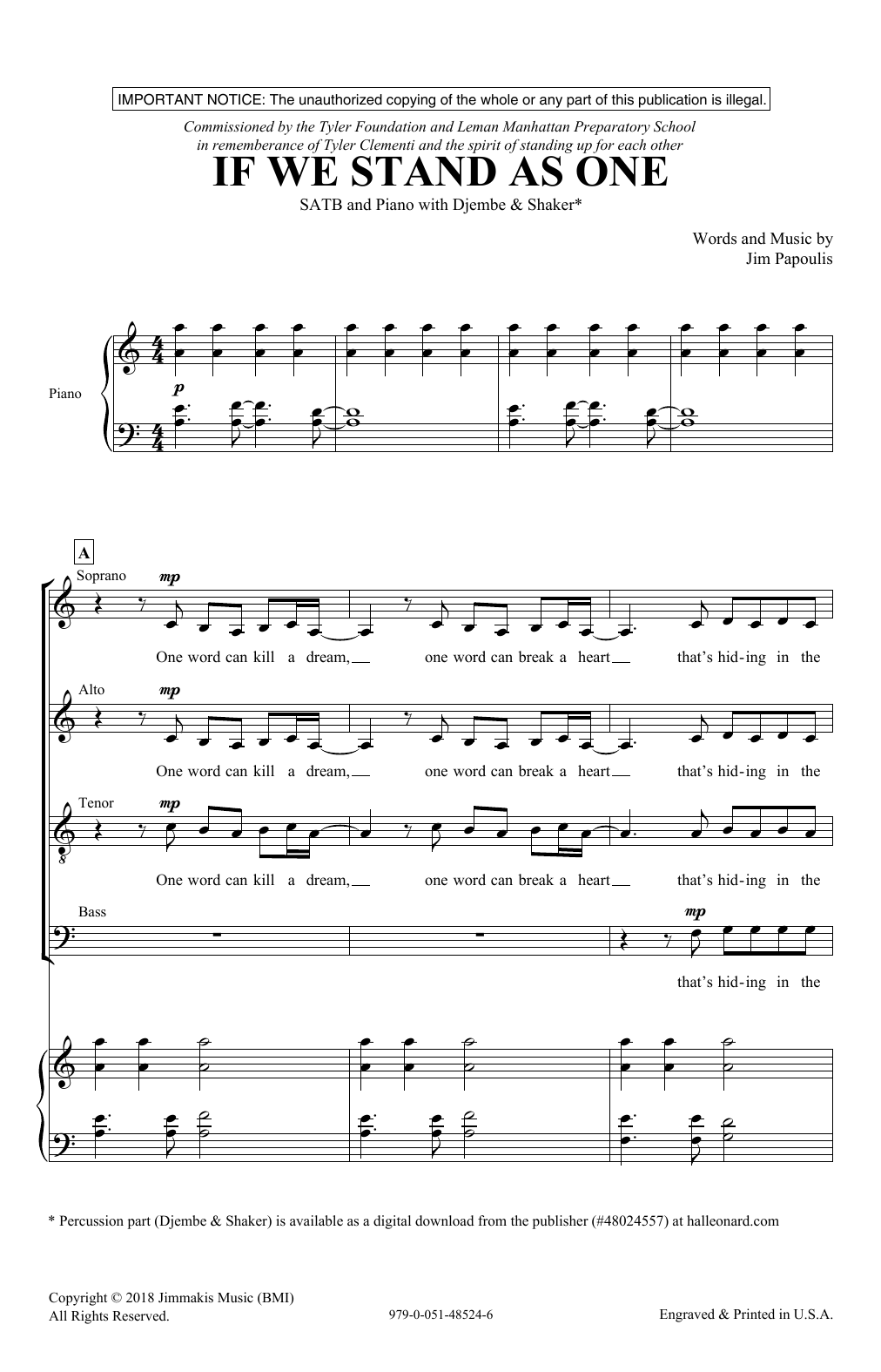Jim Papoulis If We Stand As One Sheet Music Notes & Chords for SATB Choir - Download or Print PDF