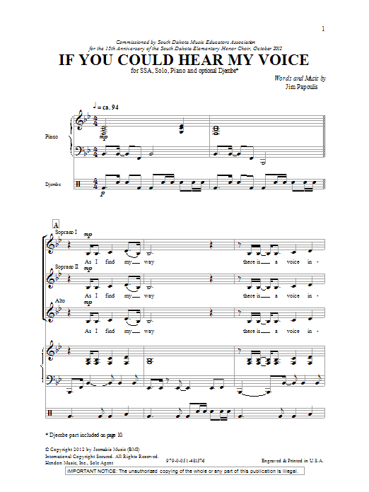 Jim Papoulis If You Could Hear My Voice Sheet Music Notes & Chords for SSA - Download or Print PDF