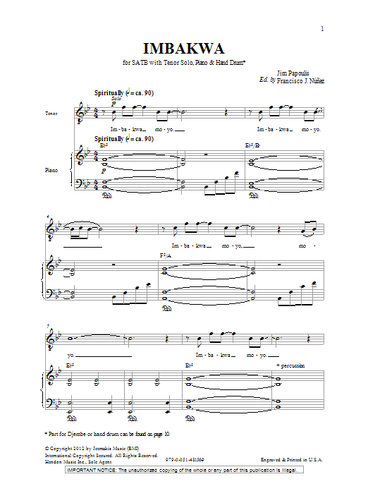 Jim Papoulis Imbakwa Sheet Music Notes & Chords for SSA Choir - Download or Print PDF
