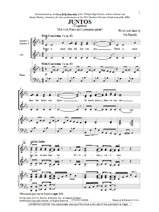 Jim Papoulis Juntos Sheet Music Notes & Chords for SSA - Download or Print PDF