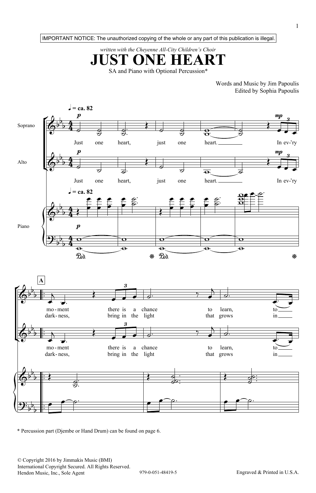 Jim Papoulis Just One Heart Sheet Music Notes & Chords for 2-Part Choir - Download or Print PDF
