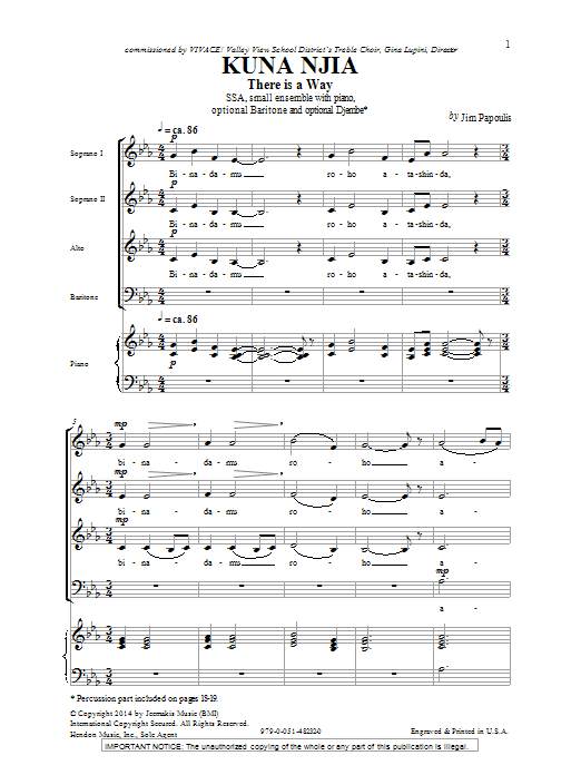 Jim Papoulis Kuna Nijia Sheet Music Notes & Chords for SSA - Download or Print PDF