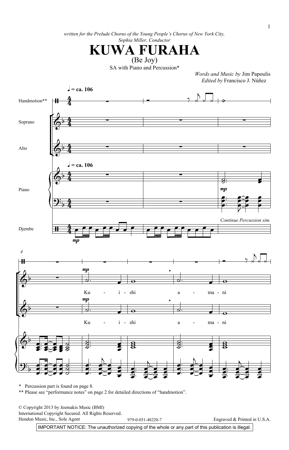 Jim Papoulis Kuwa Furaha Sheet Music Notes & Chords for 2-Part Choir - Download or Print PDF