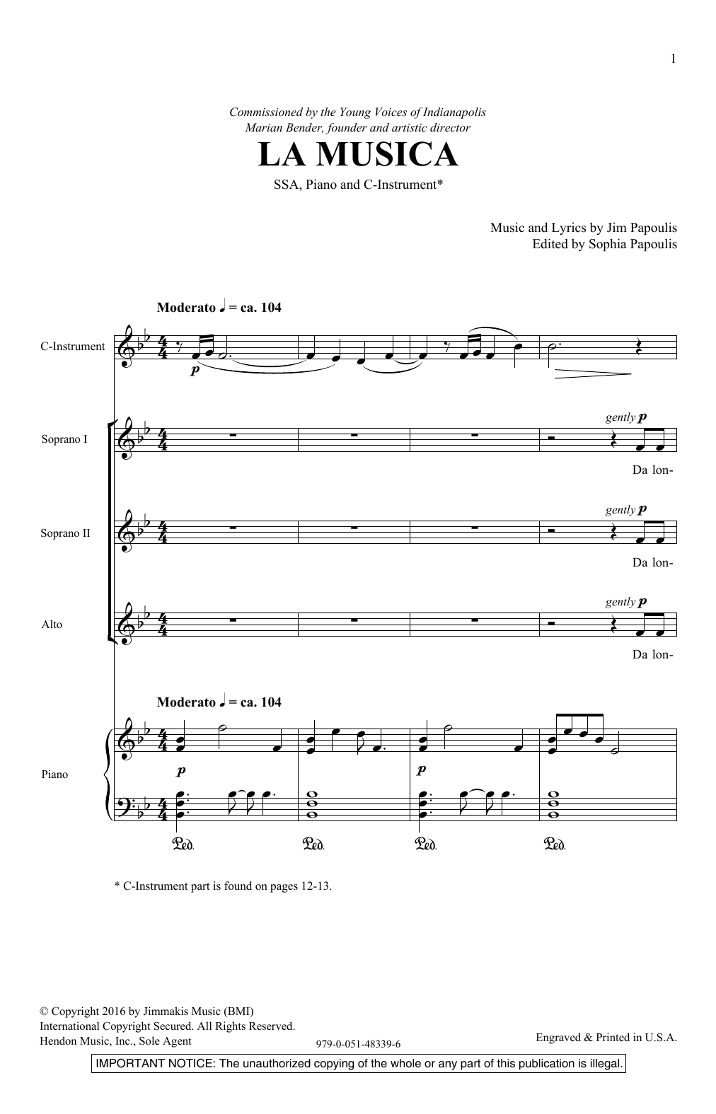 Jim Papoulis La Musica Sheet Music Notes & Chords for SSA - Download or Print PDF