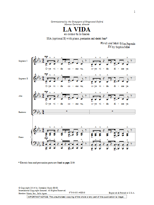 Jim Papoulis La Vida Sheet Music Notes & Chords for SATB - Download or Print PDF Jim Papoulis La Vida Sheet Music Notes & Chords for SATB - Download or Print PDF