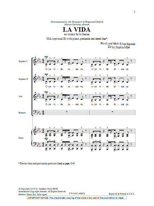 Jim Papoulis La Vida Sheet Music Notes & Chords for SATB - Download or Print PDF