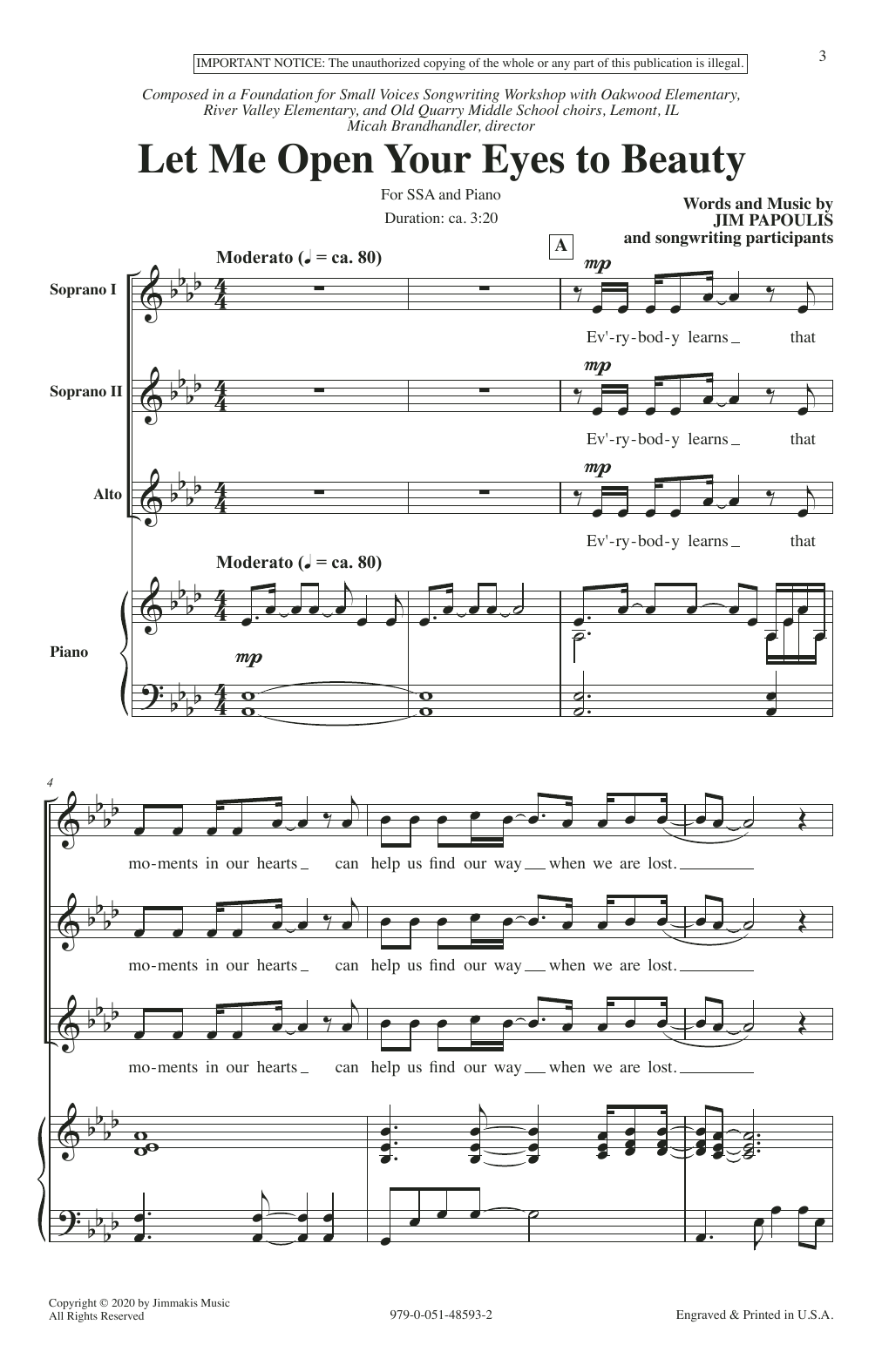 Jim Papoulis Let Me Open Your Eyes To Beauty Sheet Music Notes & Chords for Unison Choir - Download or Print PDF