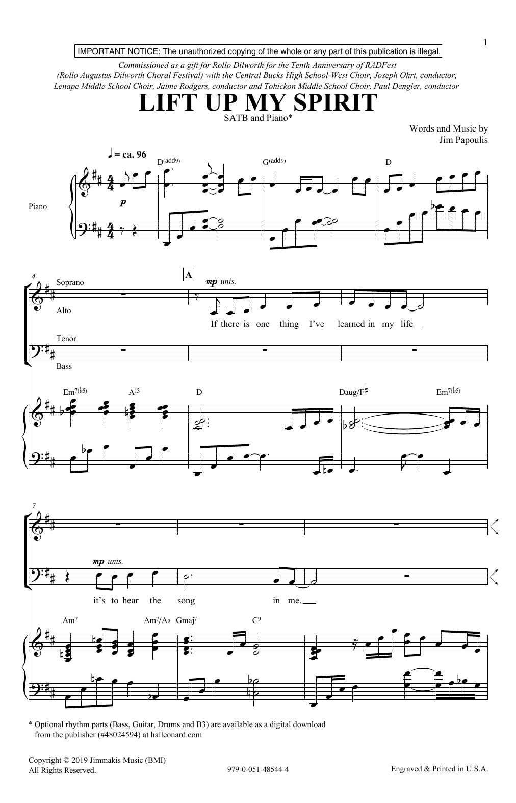 Jim Papoulis Lift Up My Spirit Sheet Music Notes & Chords for SATB Choir - Download or Print PDF
