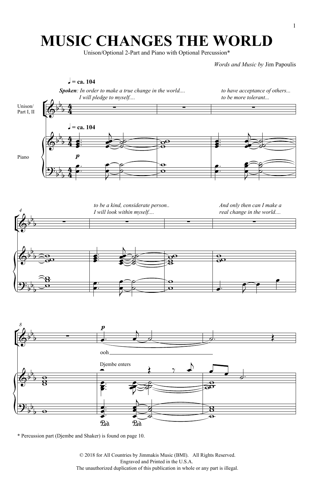 Jim Papoulis Music Changes The World Sheet Music Notes & Chords for 2-Part Choir - Download or Print PDF