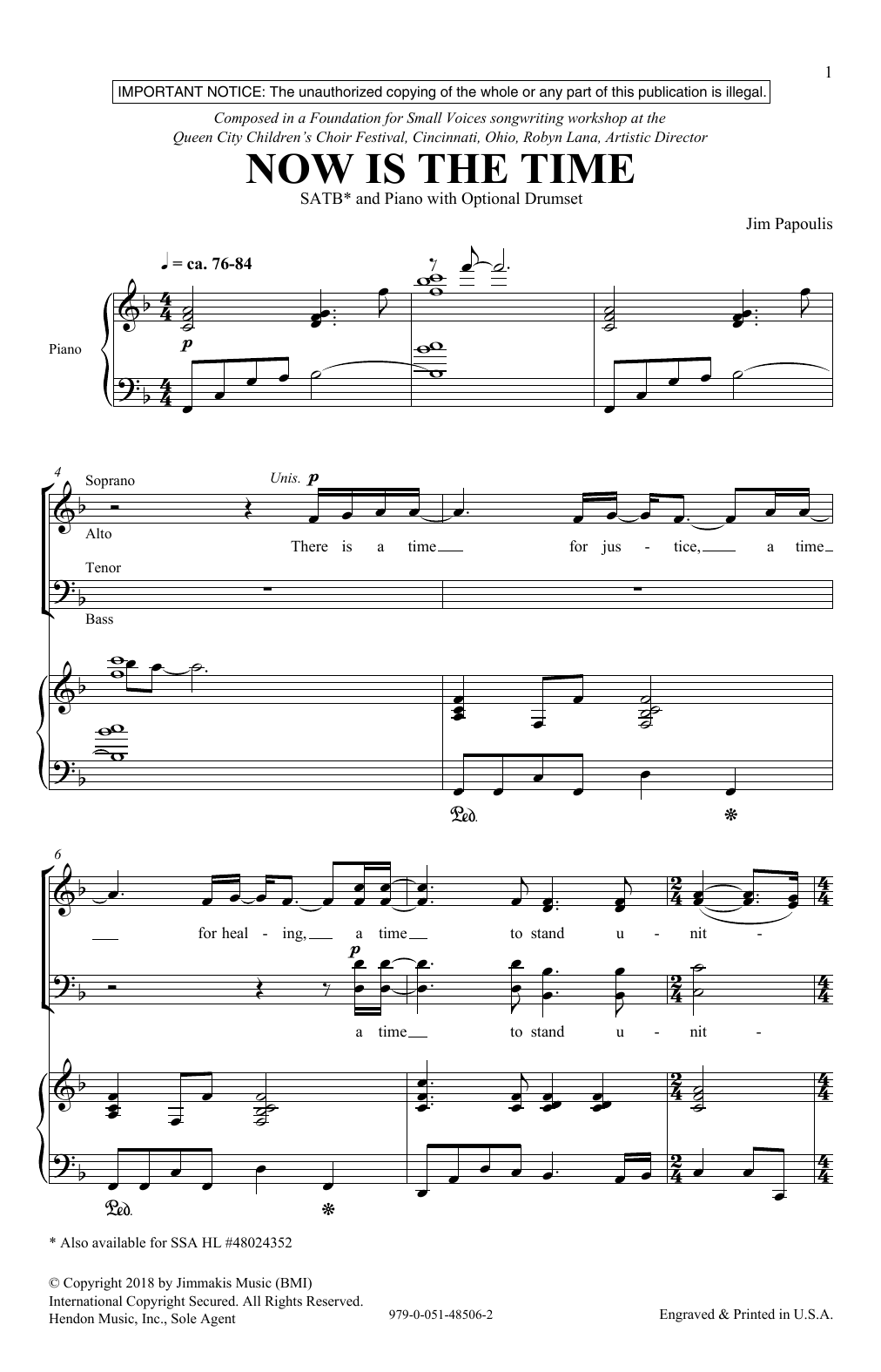 Jim Papoulis Now Is The Time Sheet Music Notes & Chords for SSA Choir - Download or Print PDF
