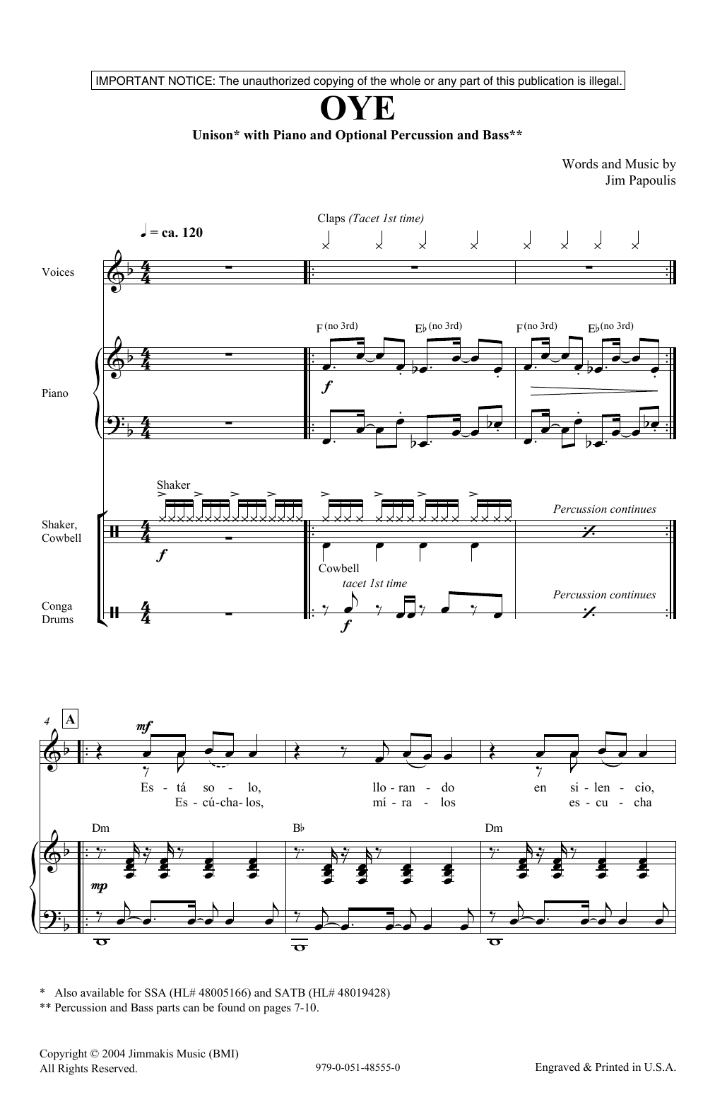 Jim Papoulis Oye Sheet Music Notes & Chords for Unison Choir - Download or Print PDF