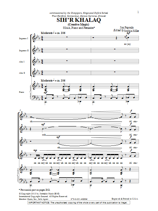 Jim Papoulis Sihr Halac Sheet Music Notes & Chords for SSA - Download or Print PDF