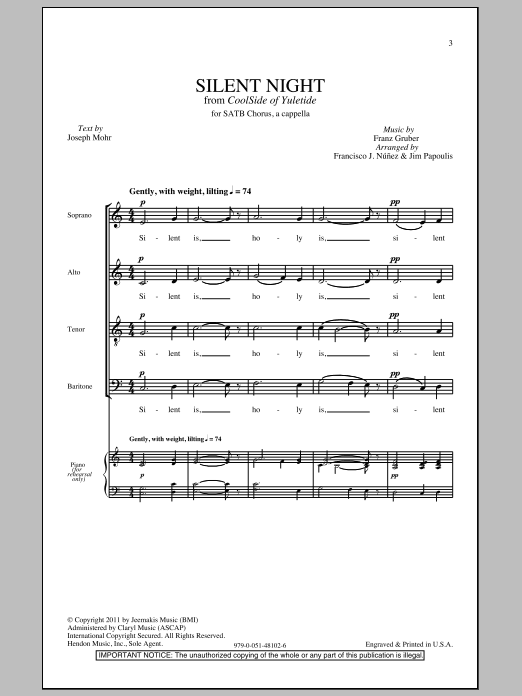 Jim Papoulis Silent Night Sheet Music Notes & Chords for SATB - Download or Print PDF