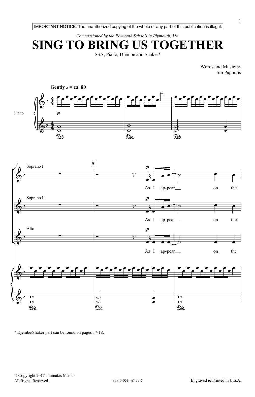 Jim Papoulis Sing To Bring Us Together Sheet Music Notes & Chords for SSA - Download or Print PDF