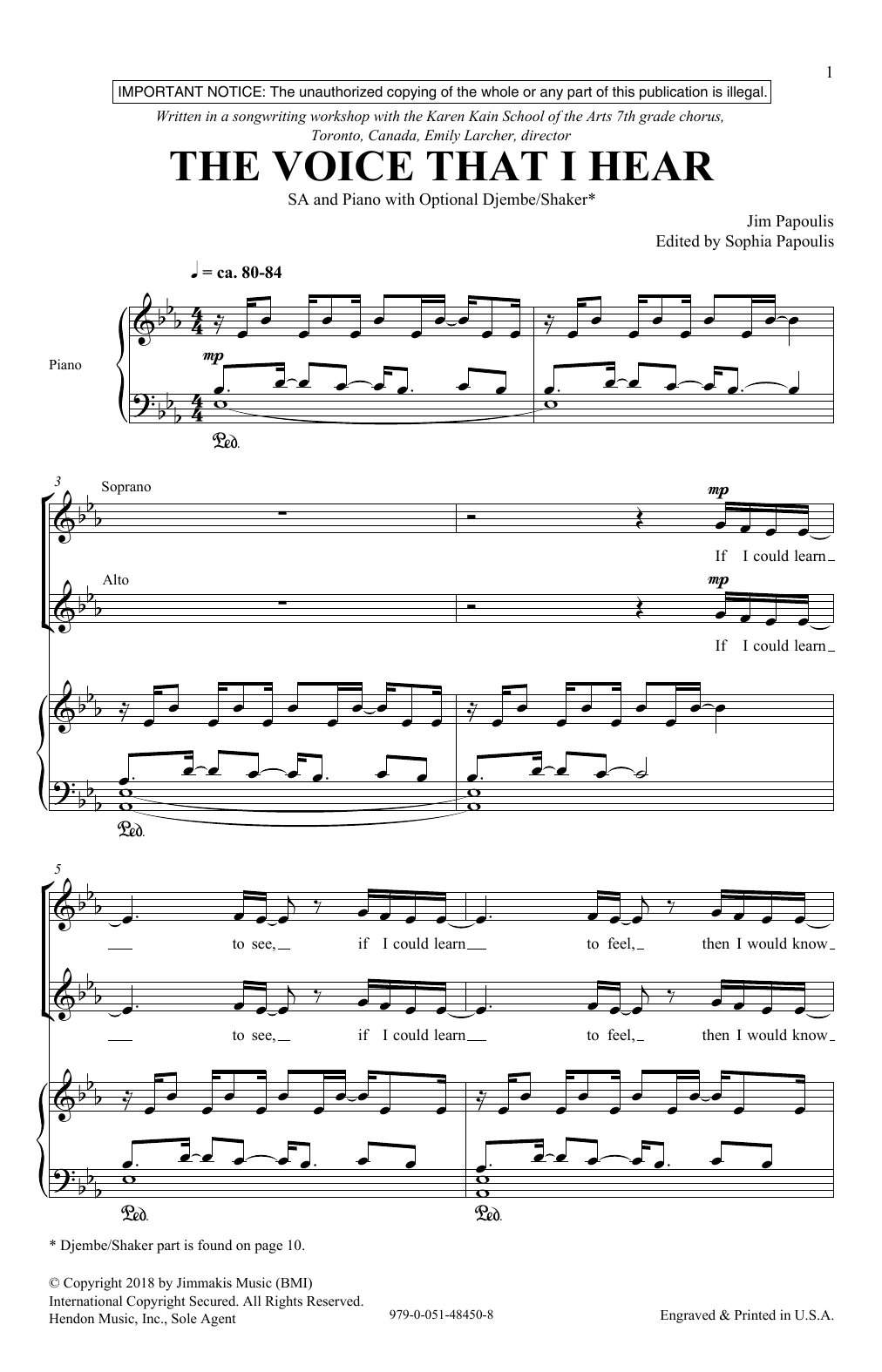 Jim Papoulis The Voice That I Hear Sheet Music Notes & Chords for 2-Part Choir - Download or Print PDF