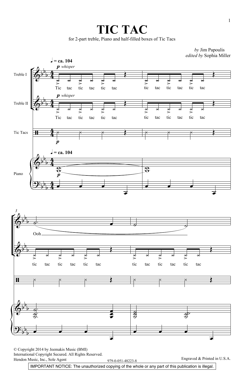 Jim Papoulis Tic Tac Sheet Music Notes & Chords for Unison Choir - Download or Print PDF
