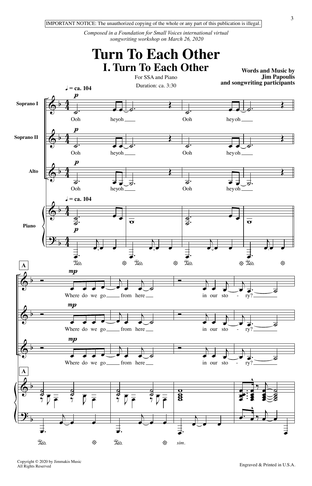Jim Papoulis Turn To Each Other Sheet Music Notes & Chords for SSA Choir - Download or Print PDF