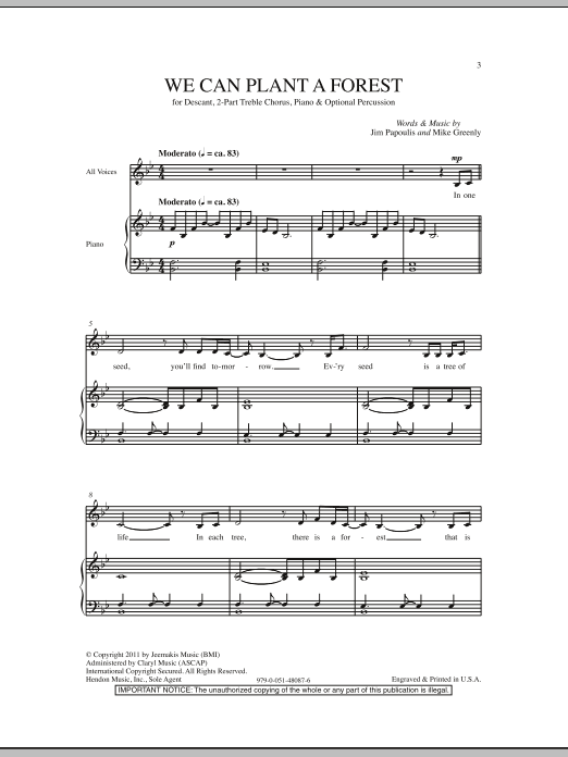 Jim Papoulis We Can Plant A Forest Sheet Music Notes & Chords for 2-Part Choir - Download or Print PDF