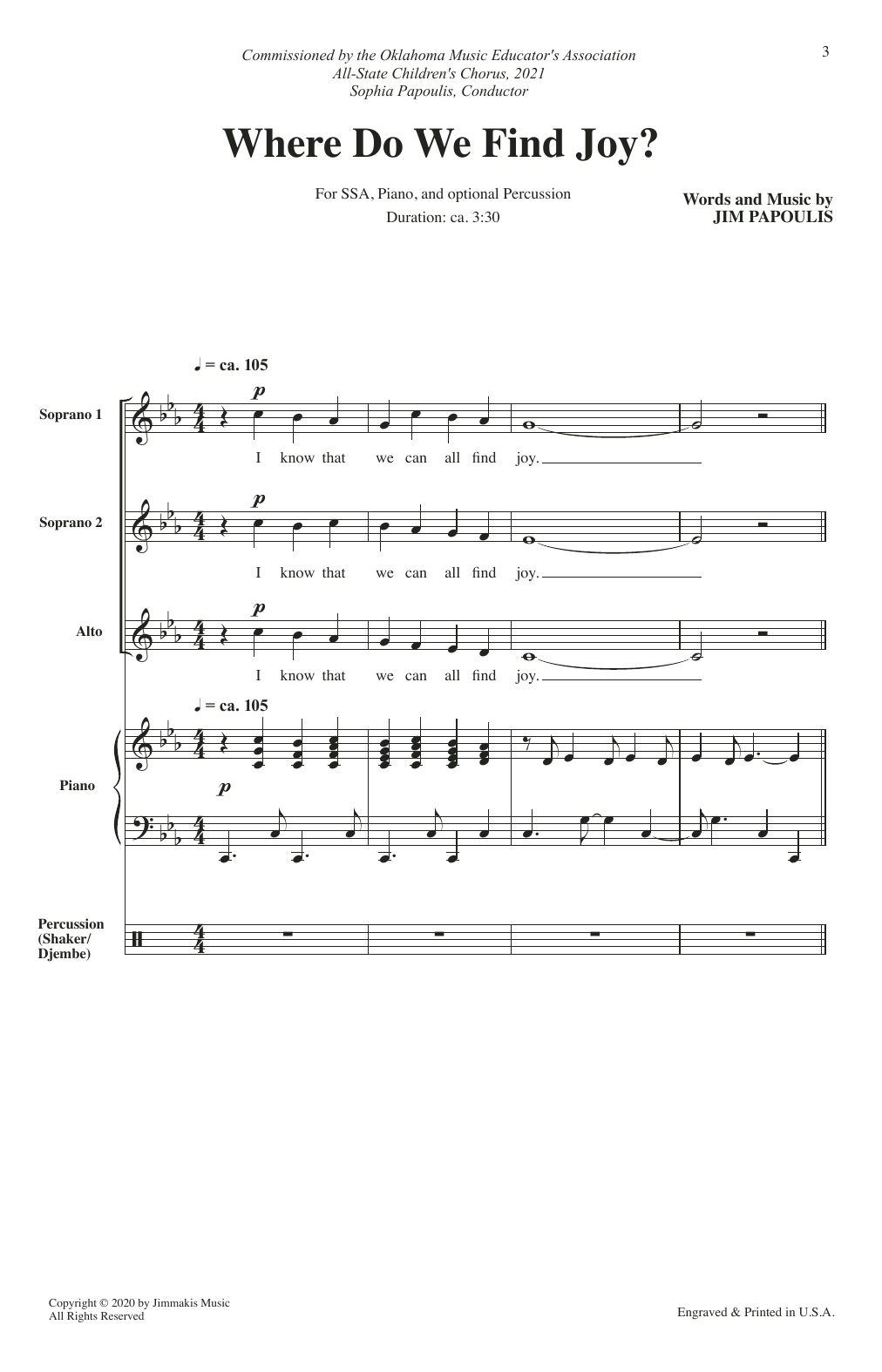 Jim Papoulis Where Do We Find Joy? Sheet Music Notes & Chords for SSA Choir - Download or Print PDF