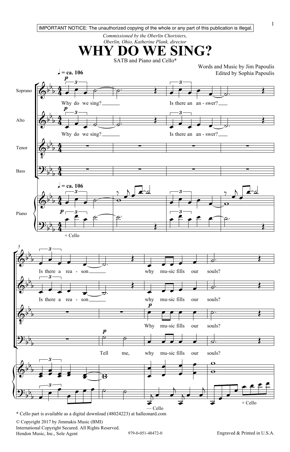 Jim Papoulis Why Do We Sing Sheet Music Notes & Chords for SATB - Download or Print PDF
